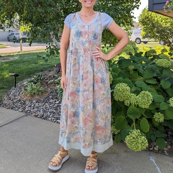 Vintage | Dresses | Flowy Rayon Vintage Maxi Dress Jumper S | Poshmark